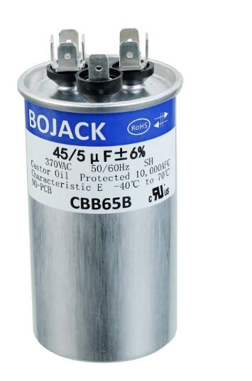 Photo 1 of ** USED ** BOJACK 45+5uF 45/5MFD ±6% 370V CBB65 Dual Run Circular Start Capacitor for AC Motor Run or Fan Start or Condenser Straight
