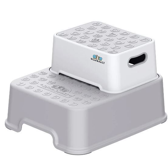 Photo 1 of ** USED ** BlueSnail Double up Step Stool for Kids, Anti-Slip Sturdy Toddler Two Step Stool for Bathroom ,Kitchen and Toilet Potty Training(Gray)
