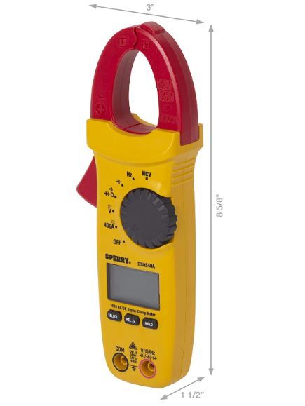 Photo 1 of ** USED ** Sperry Instruments DSA540A 6 Function Digital Snap-Around Clamp Meter, Clamp-On AC / DC Voltage, 400 AMP Meter, AC / DC Current Reading, Reads Panel & Outlet Voltage, Includes Carrying Case, Black & Yellow
