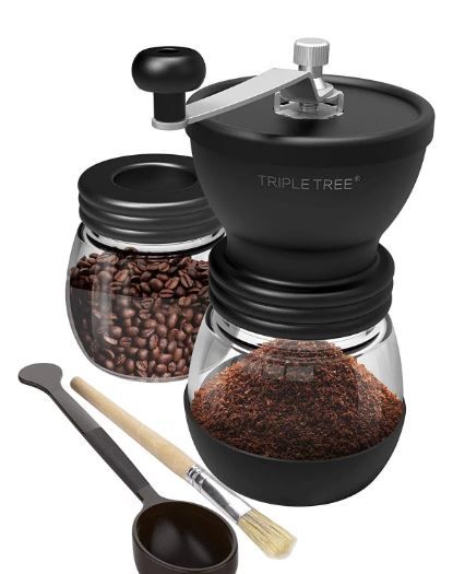 Photo 1 of ** USED ** Triple Tree Manual Coffee Grinder with Ceramic Burrs, Hand Coffee Mill with Two Glass Jars(11oz each), Brush and 2 Tablespoon Scoop
