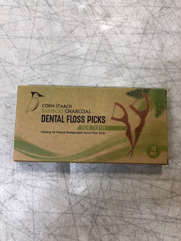 Photo 2 of Beautiful Mind Eco Friendly Dental Floss Picks for Teeth Cleaning – All Natural Biodegradable Dental Floss Sticks – Strong Bamboo Charcoal Floss Thread with Corn Starch Handle – Pack of 75 pcs------factory sealed