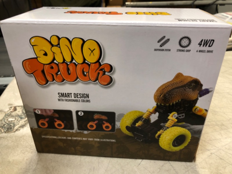 Photo 3 of Dinosaur Toys Pull Back Cars for Kids 3-5 Boys Dino Trucks Toddler Toys, Monster Trucks Pull Back Cars with Dinosaur Stickers & Dinosaur Cards, Christmas Birthday Gifts for 2 3 4 5 6 7 Year Old Boys---Factory sealed