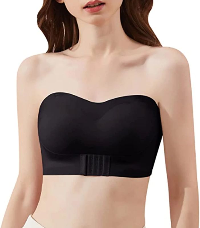 Photo 2 of 2 COUNT OF HJFH Invisible Bandeau Bra, Women Lift Invisible Wirefree Anti-Slip Strapless Push Up Bra (SIZE XL, 1 Black & 1 WHITE)