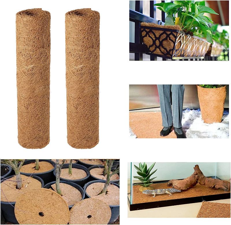 Photo 1 of 2 Rolls Coco Plant Liner Sheet 16"x47" Flowerpot Basket Insulation Coconut Mat Coir Mat Liner Natural Coco Liner Bulk Roll for Garden Antiskid Keep Warm, Wedding Decoration
