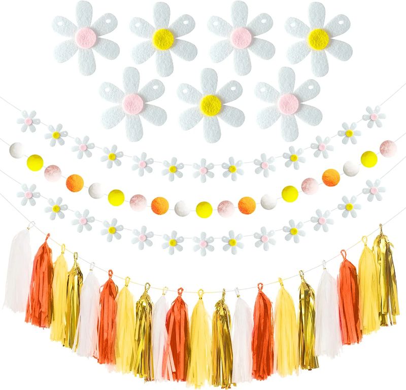 Photo 1 of 4Pcs Daisy Groovy Boho Garland Set Daisy Garland Party Tassel Banner for Hippie Party Decorations and Birthday Party for Decorations Windowor Wall
