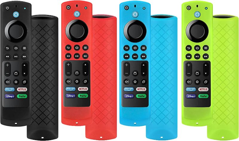 Photo 1 of 4 Pack Remote Cover for Insignia/Toshiba/Pioneer/FireTV 4-Series/Omni Series FireTV Remote Control for AlexaVoice Remote Silicone Protective Remote Case Cover Skin Sleeve - Black Red Green Blue
