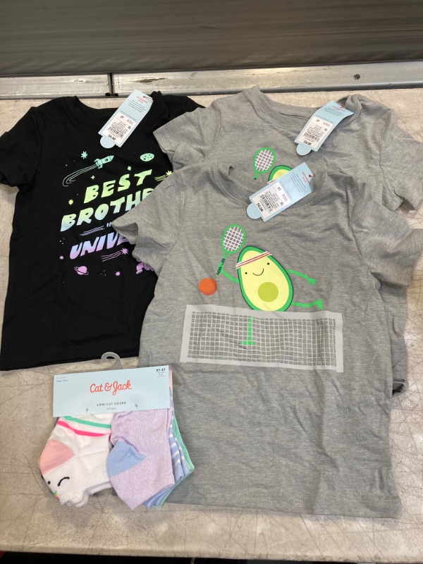 Photo 1 of 3 PCS OF KIDS CLOTHES T-SHIRTS (SIZE 2T*1 3T*2) & 6 PAIRS OF LOW-CUT SOCKS SIZE 2T-3T