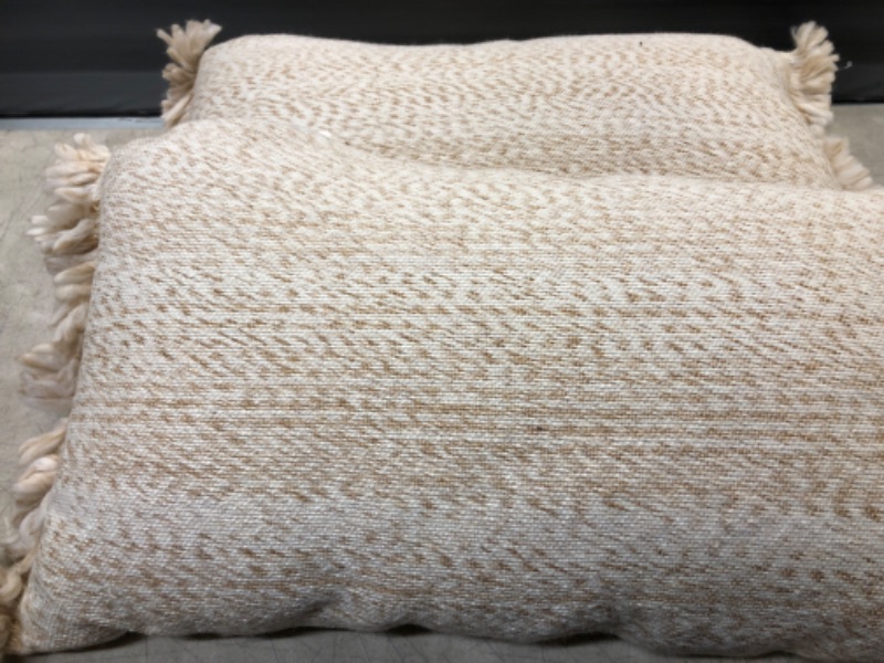 Photo 2 of 2 Oversized Spacedye Woven Lumbar Throw Pillow with Frayed Edges Neutral/Cream - Threshold&#8482; designed with Studio McGee