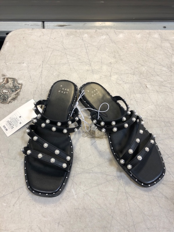 Photo 2 of A New Day Hollis Jet Black Embellished Faux Pearls Women’s Sandals Size 6.5
