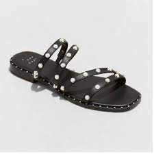 Photo 1 of A New Day Hollis Jet Black Embellished Faux Pearls Women’s Sandals Size 6.5

