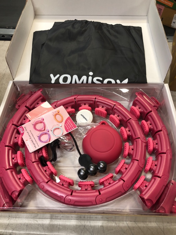 Photo 2 of YOMISOY Infinity Hoop Plus Size Set, 28 Detachable Knots Smart Updated Weighted Hoop Kit for Woman Weight Loss, Include Tape Measure, Carrying Bag and Extra Links pink