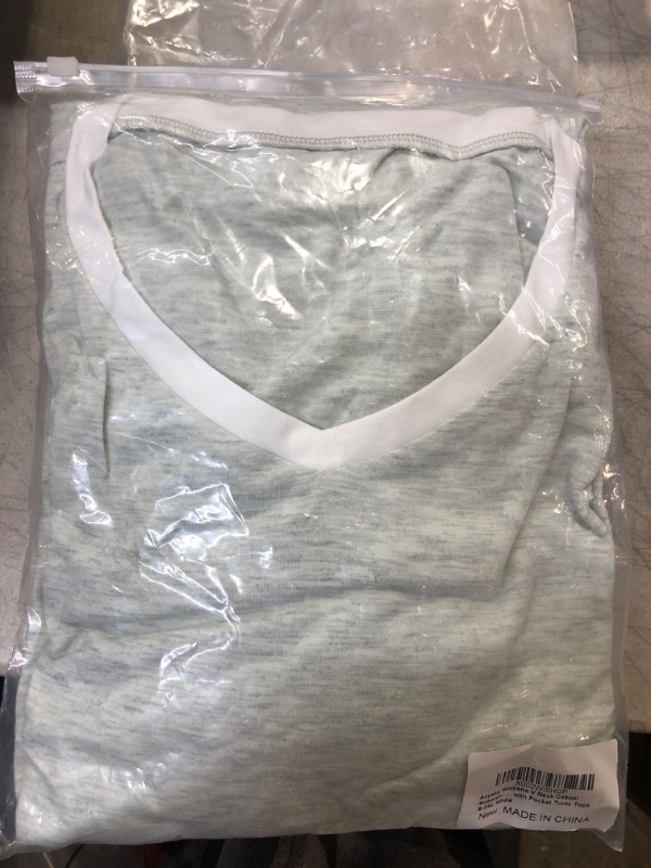 Photo 2 of Aoysky Womens V Neck Casual Sweatshirts Long Sleeve Shirts Oversized with Pocket Tunic Tops S-2XL X-Large White