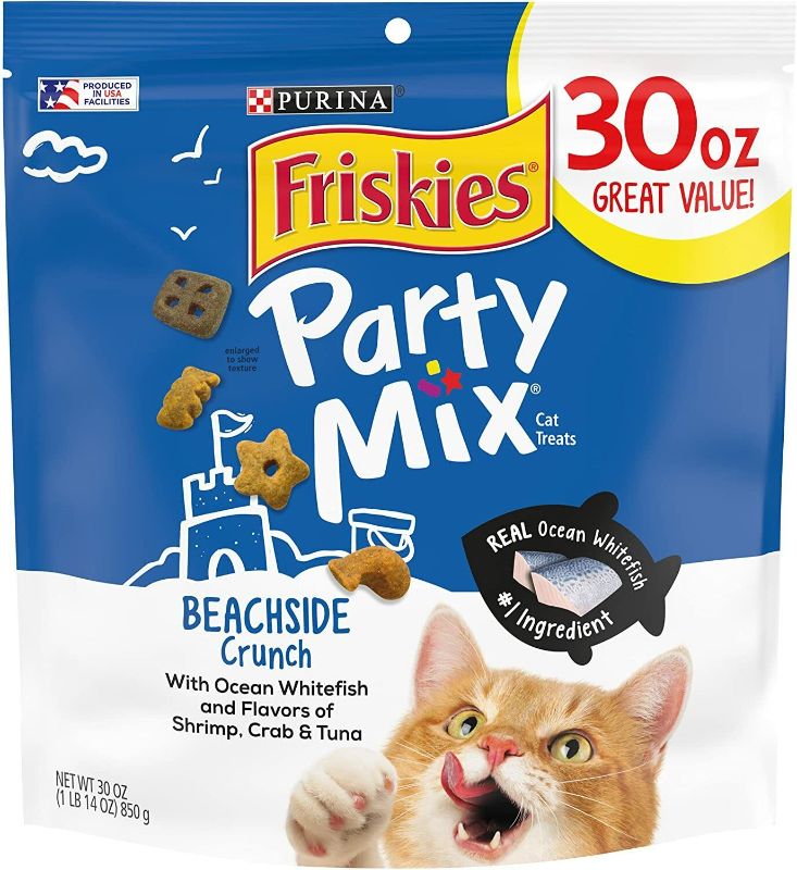 Photo 1 of 30oz Pouch Purina Friskies Party Mix Beachside Crunch Fish Adult Cat Treats, Best By Jan 2024
