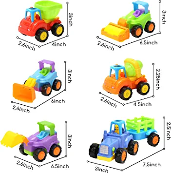 Photo 2 of 3 otters 6PCS Friction Powered Cars for Toddlers, Push and Go Construction Vehicles Toys Set, Tractor Bulldozer Dump Truck Cement Mixer Toys for Toddlers 1-3