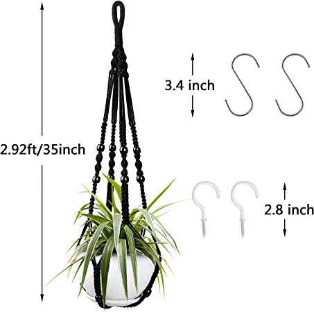 Photo 2 of 2 Packs Plant Hangers, Indoor Macrame Hanging Planter Basket with Wood Beads Decorative Macrame Pot Hanger for Home Decor with 4 Hooks