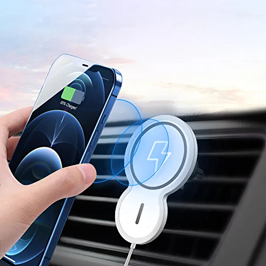 Photo 1 of LINCK 15W Magnetic Wireless Car Charger with 36W QC3.0 Dual USB Charger Adapter, Qi Phone Holder Mount with Secure Air Vent QC Fast Charging Compatible with iPhone 12/13 (White)