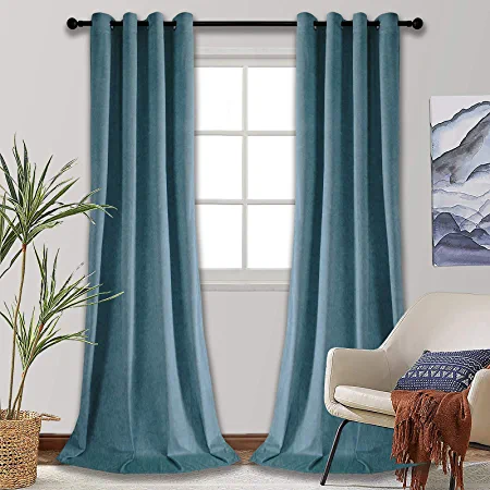 Photo 1 of SMILETIME Blackout Velvet Curtains with Grommet, Thermal Insulated Super Soft Privacy Noise Reducing Velvet Drapes for Living Room, 2 Panels (Blue, 52Wx120L)