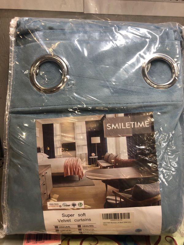 Photo 3 of SMILETIME Blackout Velvet Curtains with Grommet, Thermal Insulated Super Soft Privacy Noise Reducing Velvet Drapes for Living Room, 2 Panels (Blue, 52Wx120L)