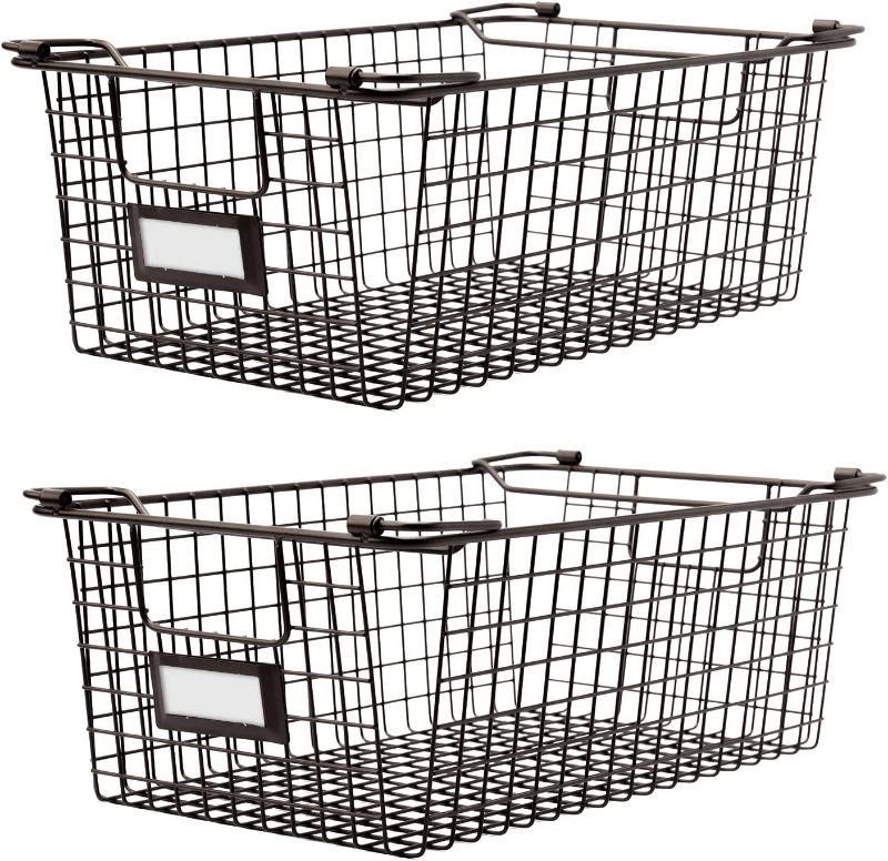 Photo 1 of 2 Pack Stackable Wire Storage Baskets With Handles, For Kitchen, Bathroom, Cabinets, Cupboards, Counter Top - Freezer & Pantry Organizer Bins, For Snacks, Drinks, Potatoes, Onions, Meat(Brown-XL)
NEW