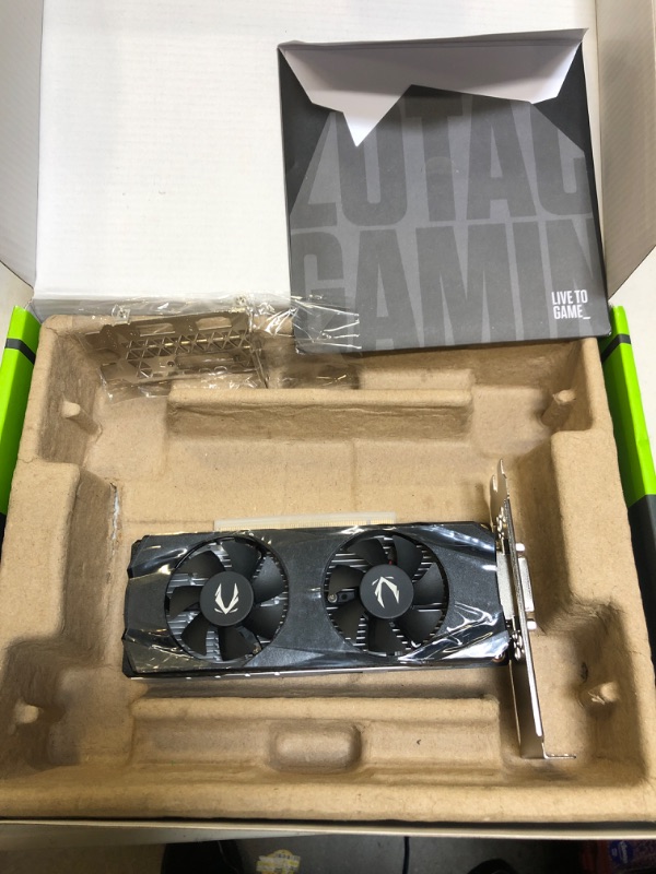 Photo 2 of ZOTAC GAMING GeForce GTX 1650 LP 4GB GDDR6 128-bit Gaming Graphics Card, Super Compact, Low-profile, ZT-T16520H-10L
OUT OF BOX ITEM 