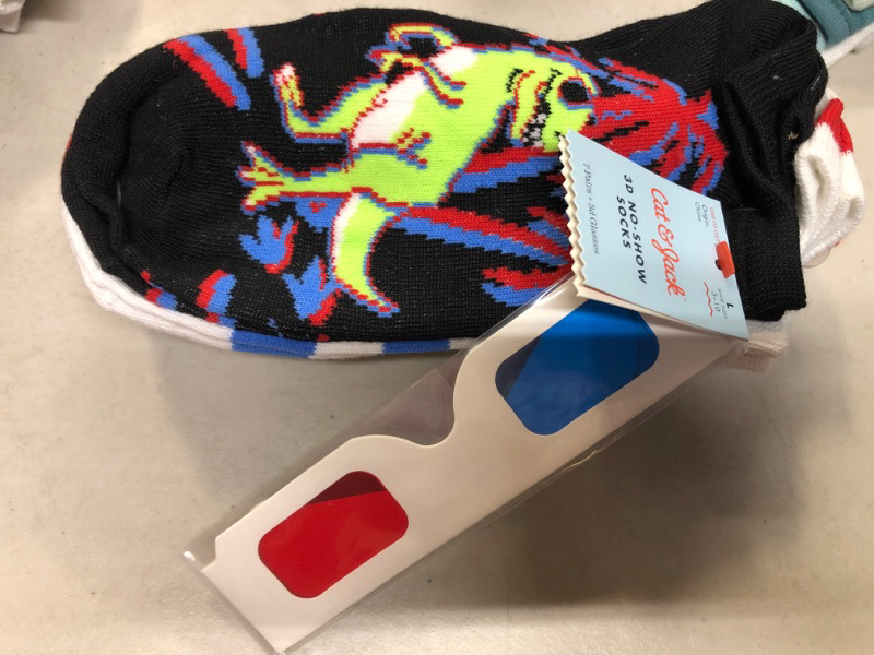 Photo 3 of Boys' 7pk 3D Glasses Dino No Show Socks - Cat & Jack Black L
