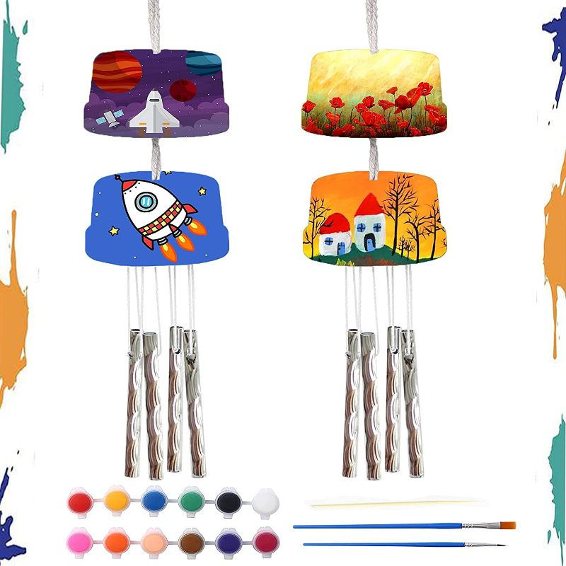 Photo 1 of 2 Pack DIY Wind Chime Kits - Kids Art Projects Kits- Arts & Crafts for Kids- Paint Wind Powered Musical Chime DIY Gift for Kids, Great Gifts for Birthdy Back to School, Ages 4-6 6-8 8-12
