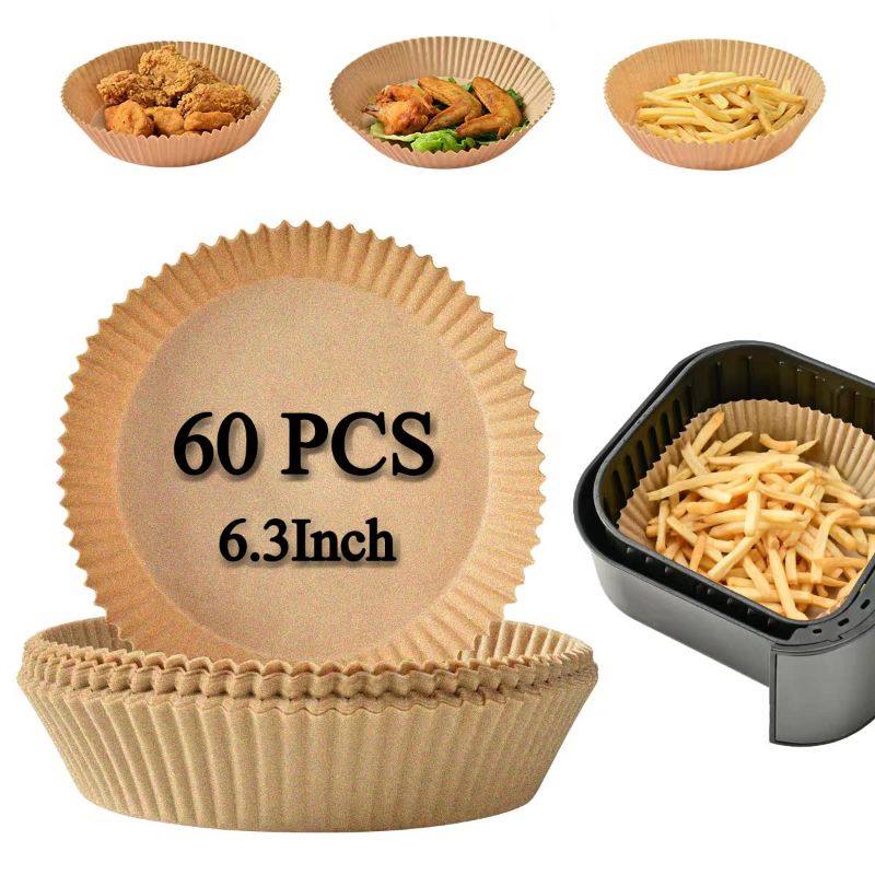 Photo 1 of 60 PCS Air Fryer Disposable Paper Liner, Round Eco-Friendly Air Fryer Parchment Paper Liners, 6.3” Non-Stick Air Fryer Paper Liner, Oil-proof & Waterproof Air Frueryer Liners for 3-5QT Air Fryer Brown 60PCS ++PACKAGED SEALED++