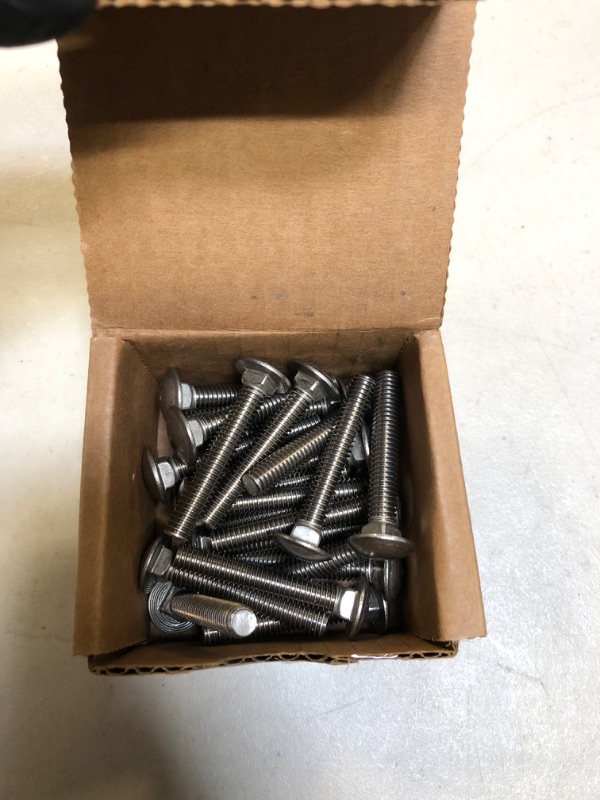 Photo 2 of 5/16-18 x 2" Carriage Bolts, Round Head, Square Neck, Stainless Steel 18-8, Full Thread, Plain Finish, Flat Point, Quantity 25