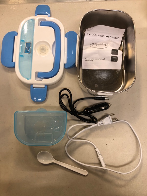 Photo 2 of ** USED READ NOTES ** Electric Lunch Box Food Warmer Heater for Car and Home with Removable 304 Stainless Steel Storage Container Warming Bento 2 in 1 Car 12V/24V and Home Use 110V (Blue)
