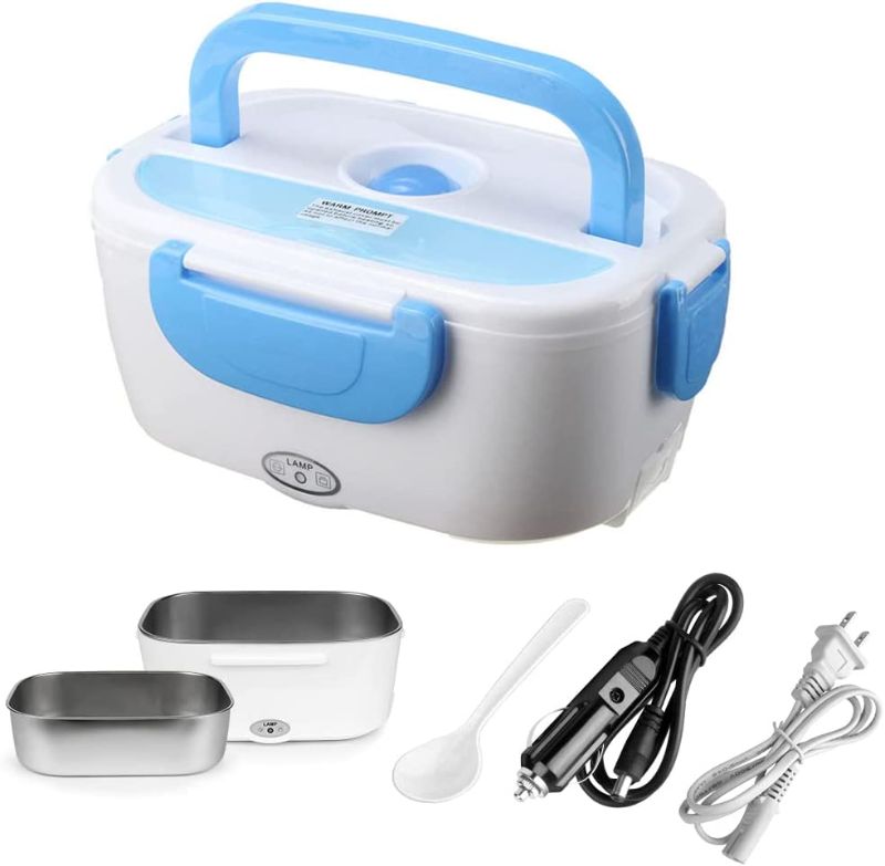 Photo 1 of ** USED READ NOTES ** Electric Lunch Box Food Warmer Heater for Car and Home with Removable 304 Stainless Steel Storage Container Warming Bento 2 in 1 Car 12V/24V and Home Use 110V (Blue)
