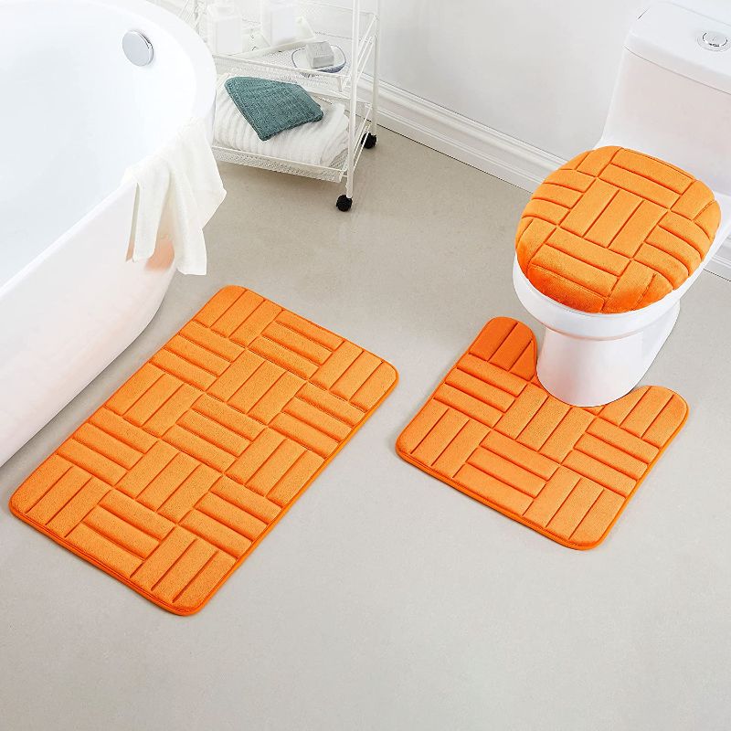 Photo 1 of ** USED ** Yafa Home Fashion 3 Piece Rectangular Design Embossed Solid Color Memory Foam Soft Bathroom Rug Set Non-Slip PVC Backing
