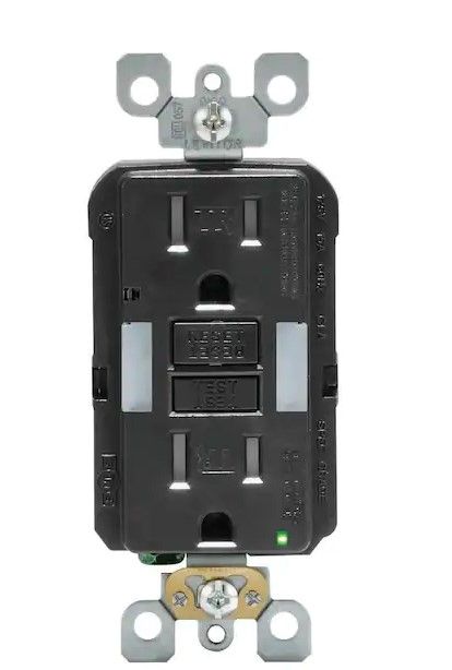 Photo 1 of ** USED ** 15 Amp Self-Test SmartlockPro Combo Duplex Guide Light and Tamper Resistant GFCI Outlet, Black
