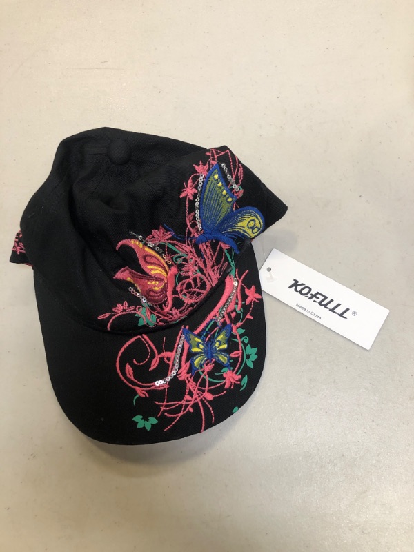 Photo 1 of (( ONE SIZE FITS ALL )) KOFULL WOMANS BASEBALL CAP BUTTERFLY AND FLOWERS 