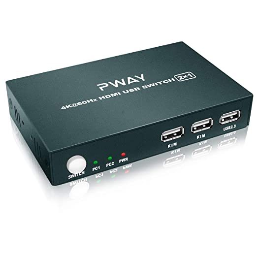 Photo 2 of PWAY HDMI KVM Switch 2 Port, Ultra HD 4K@60Hz, USB 2.0 Hub, Switch Between 2 Computers, Support Hotkey Switch and Wireless Keyboard and Mouse Supported
