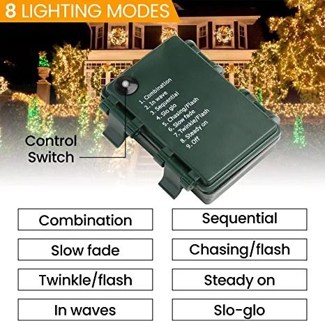 Photo 2 of Battery Operated Christmas Lights, Christmas Tree Lights 64 ft -LED Outdoor String Lights 8 Modes Waterproof Holiday Lights for Christmas Party Home Courtyard Fairy Lights-Warm White.