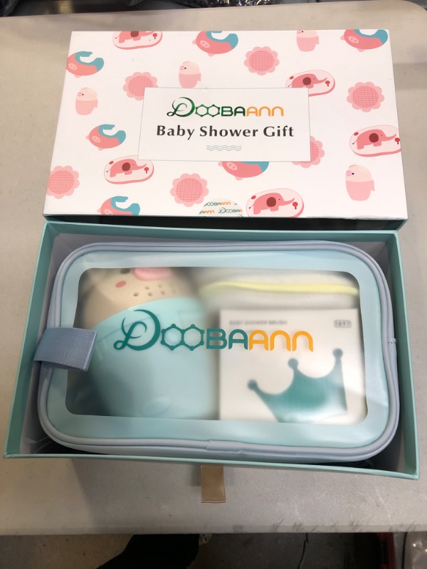 Photo 2 of DOOBAANN Baby Bath Set,Silicone Bath Brush,Baby Shower Cap,Bath Rinse Cup,Baby Bath Sponge(Blue)