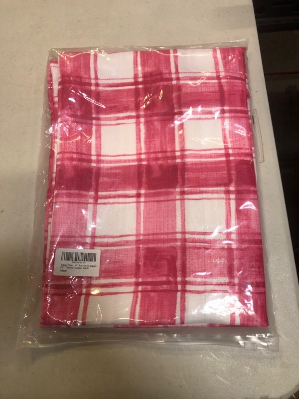 Photo 2 of YiHomer Spring & Summer Outdoor Table Cloth - 60 Inch Round Tablecloth - Waterproof Wrinkle Free Table Cover with Zipper and Umbrella Hole, Tartan Fashion (Pink Red)
