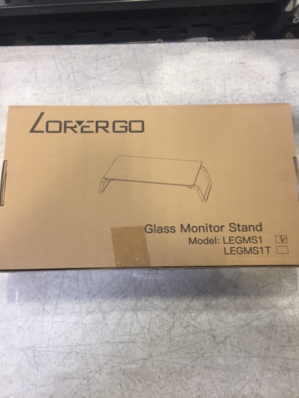 Photo 2 of LORYERGO Glass Monitor Stand, Black Monitor Stand for Desk, Computer Monitor Stand with Tempered Glass, Glass Monitor Stand Riser for Monitor/Laptop/Printer, 4.7 inch Height
