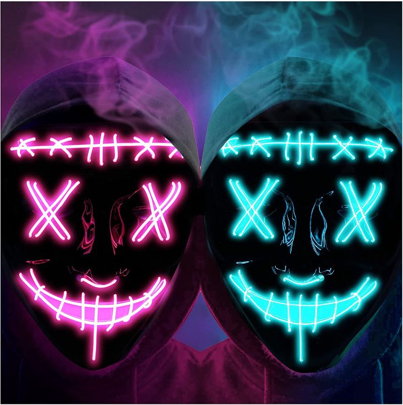 Photo 1 of 2PACK Halloween Led Mask Light Up Scary Mask Purge Mask with 3 Lighting Modes for Halloween Cosplay Costume.
