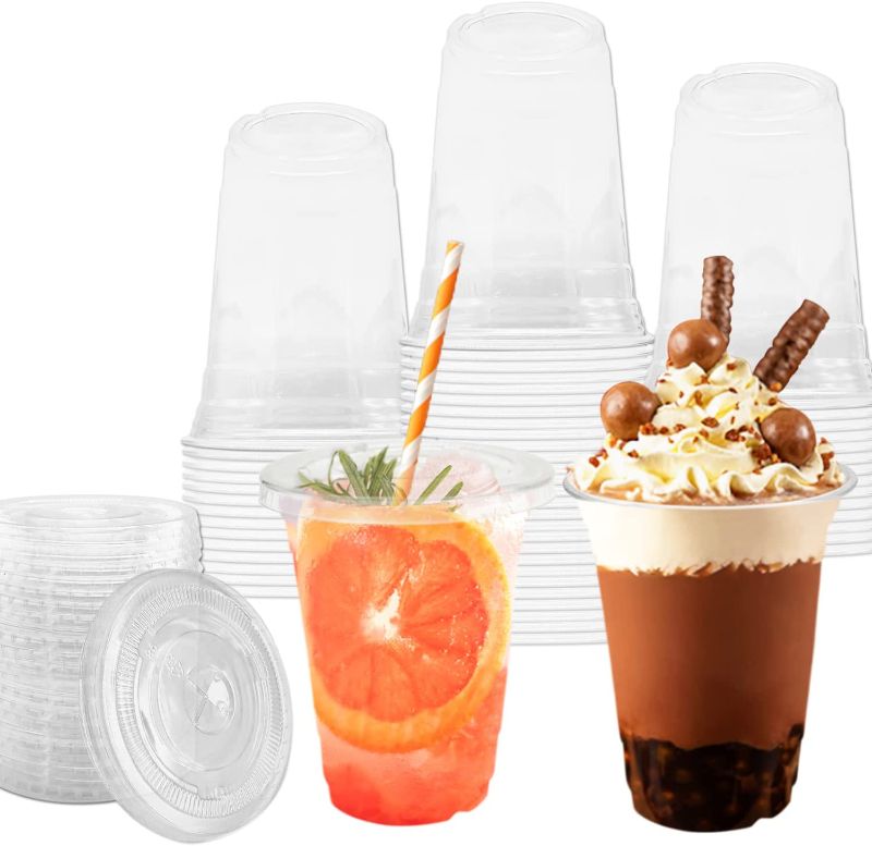 Photo 1 of 50 Sets 16 oz Clear Plastic Cups with Slotted Lids,Cold Drink Cups Disposable for Iced Coffee,Tea,Milkshake,Smoothie

