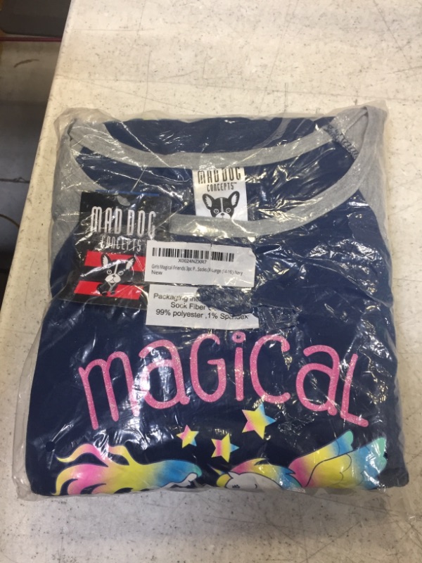 Photo 2 of Mad Dog Concept Girls 3pc Pajama Set- Unicorns and Mermaid Long Sleeve Shirt with Fleece Bottom and Slipper Socks
XL