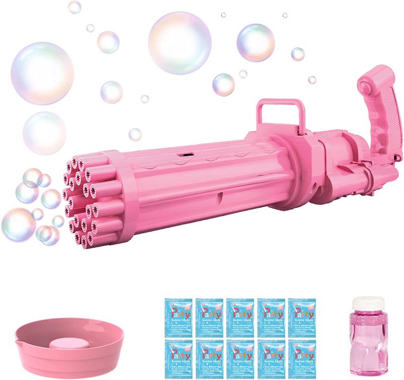 Photo 1 of 21 Hole Bubble Gun with Bubble Solution for Kids That Can Make Massive Bubbles, Electronic Automatic Bubble Blower with Lights,as Summer Gifts for 3 4 5 6 7 8 9 10 Year Old Boys Girls Toddler
