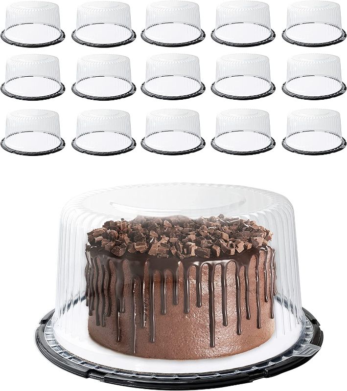 Photo 1 of (15 Pack) Disposable Plastic Cake Storage Container 10 Inch With Firm Plastic Lid, Secure Seal And Sturdy Cake Board Ideal For 2-3 Layer Cake, Wedding Or Birthday Cake

