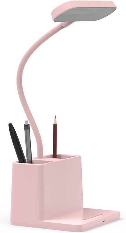 Photo 1 of AXX Cute Desk Lamp, Pink Desk Light for Kids, Women, Teen Girls, LED Table Lamp for Bedroom Reading - Small, Rechargeable, Battery Operated, Adjustable - Study Desk Lamps for College Dorm Room Home  - SMALL CRACKS CLOSE TO LIGHT --
