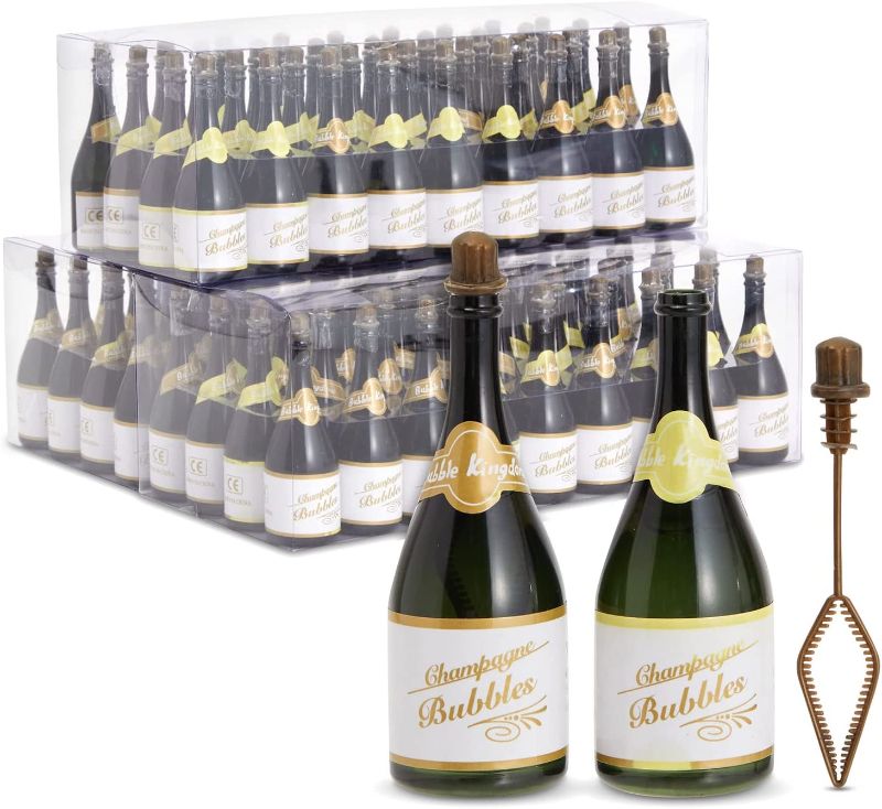 Photo 1 of 108 Count Small Wedding Bubbles for Guests, Mini Champagne Bottle Design for Bulk Party Favors (22.5 ml)
