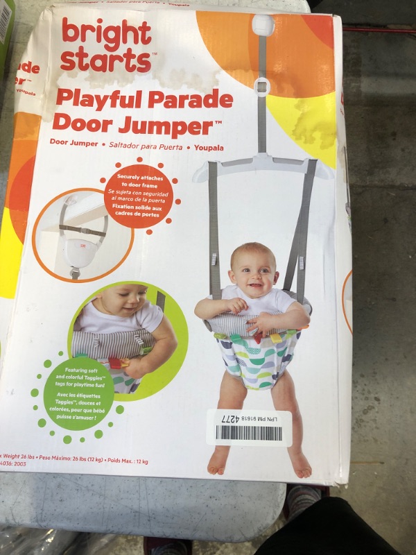 Photo 2 of Bright Starts Playful Parade Door Jumper for Baby with Adjustable Strap, 6 Months and Up, Max Weight 26 lbs
