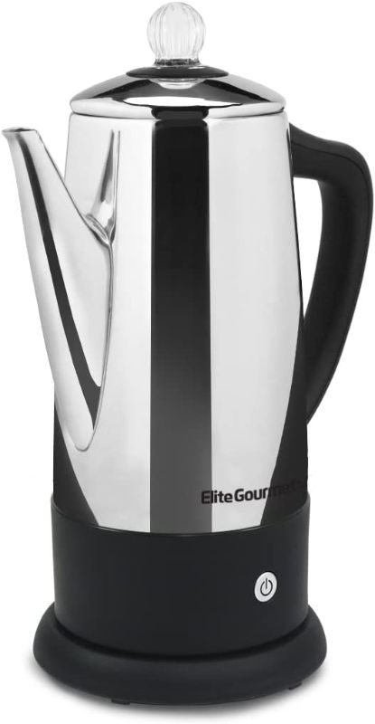 Photo 1 of Elite Gourmet EC812# Electric 12-Cup Coffee Percolator with Keep Warm, Clear Brew Progress Knob Cool-Touch Handle Cord-less Serve
