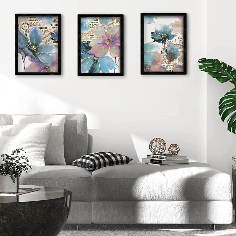 Photo 1 of 3 Piece Black Framed Wall Art Modern Home Wall Decor Gold Abstract Large Flower Wall Art 12 x 16 inch for Office Bathroom Bedroom wall Decor (Abstract flower)
