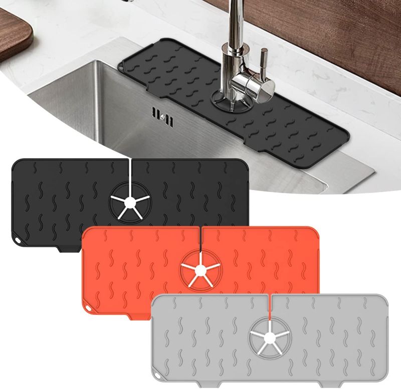 Photo 1 of 3 Pcs Silicone Faucet Mat SUIHUOJI Handle Drip Catcher Tray for Sink Splash Guard, Drain Pads to Kitchen Bathroom Countertop Protection, Drip Protector Rubber Drying Dish Mat Accessories for Washroom
