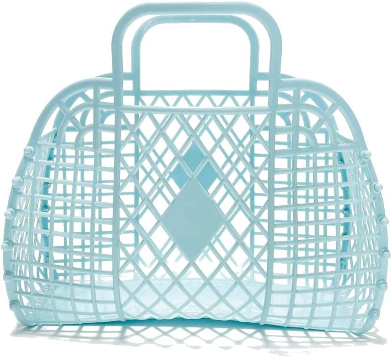 Photo 1 of Jelly Bags Beach Basket for Kids, Retro Style Summer Child Gifts Tote Purse Reusable Storage(Nordic Blue)
